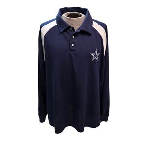 Vintage 90s Dallas Cowboys Authentic Apparel Long Sleeve Polo Shirt Blue 2XL